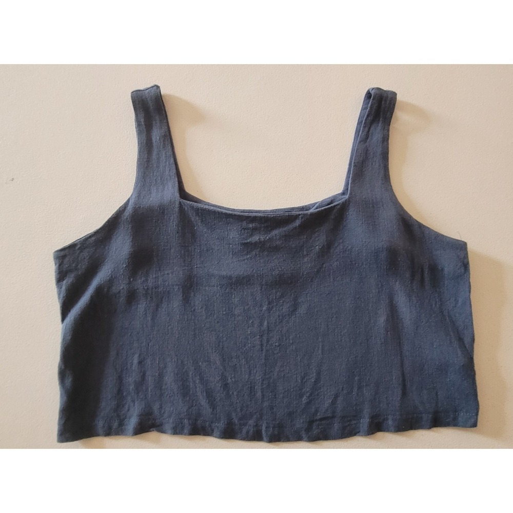 Automet Sleeveless Top Size Large Blue Linen‎ Blend Crop Boho Peasant Minimalist